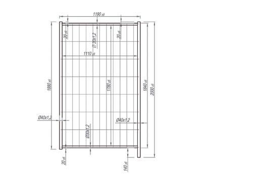 Frame dimentions: 2000x1500 mm Wire thickness: 3,3x3,3 mm Mesh dimentions:
