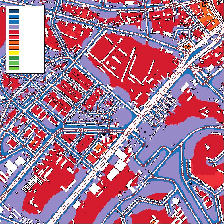 Software for Calculation of Noise Maps Implemented on Supercomputer 373 Figure 7. Noise map, CadnaA buildings)isalsoshown.