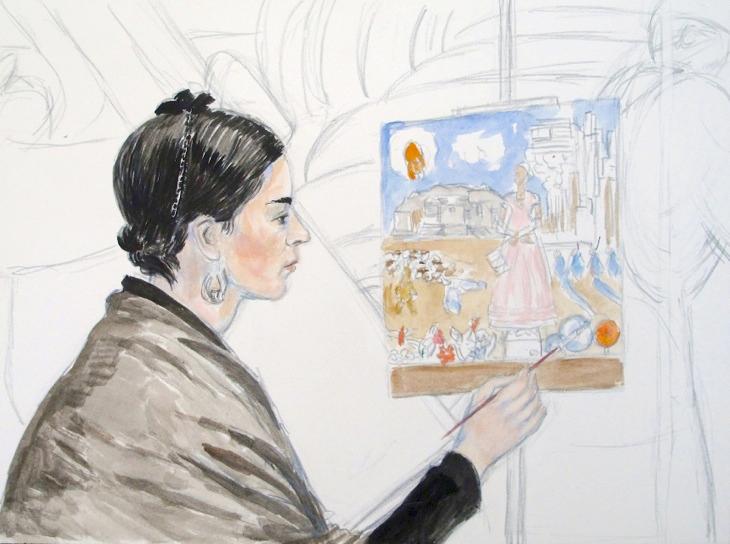 Frida Kahlo painting Portrait on the border between