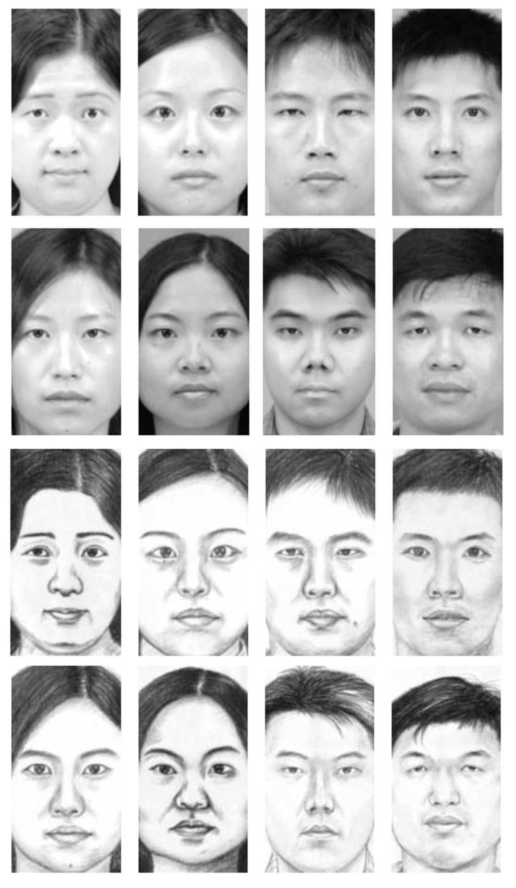 TANG AND WANG: FACE SKETCH RECOGNITION 51 Fig. 1. Sample face photos (top two rows) and sketches (bottom two rows).