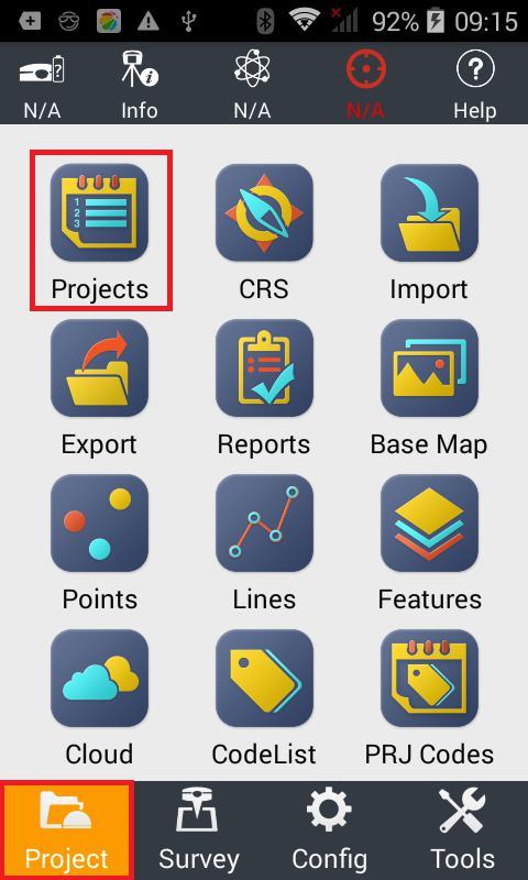 3. Click [Projects] icon in [Project] menu to create or open a project. choose the coordinate system of the project. 4. Click [New] to create a new project.