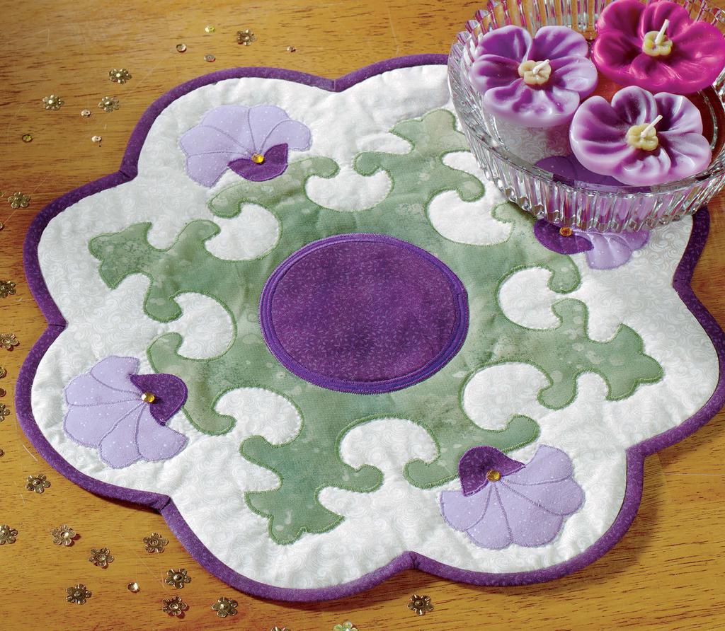 Royal Purple Blossoms The cutwork and colors of this mat have a distinctly Oriental flair.