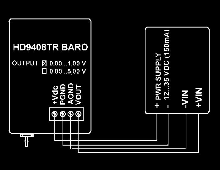 HYS ON OFF ON MEASURE < SET, MEASURE > SET - HYS OFF ON OFF MEASURE < SET, MEASURE < SET - HYS OFF ON ON Sensor type Measuring range Analog output HD9408T BARO HD9408TR BARO HD9908T BARO 0 1 Vdc
