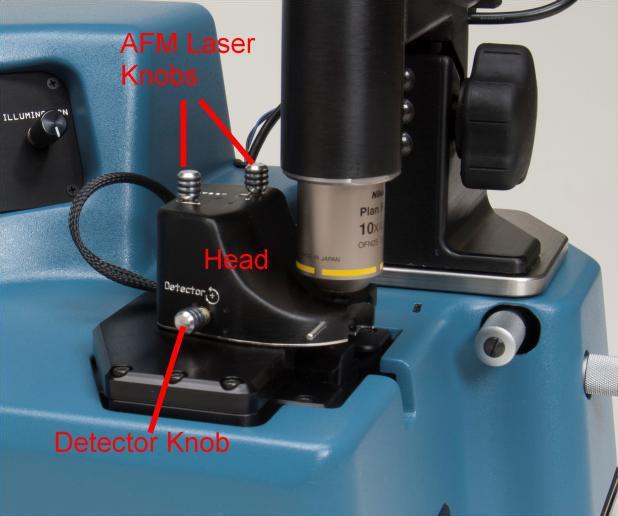 Start by adjusting the optics so that the cantilever is centered and focused in the optical view.