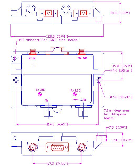 MECHANICAL DRAWING (outline reference only) DB 9 CONFIGURATION PIN FUNCTION 1 Laser Enable (+12 v = Laser ON) 2 Data INPUT (Tx RS232)/ OR NC 3 Data OUTPUT (Rx RS232)/ OR NC 4 +12 volts (400 ma max) 5