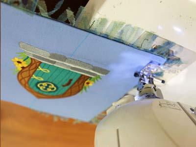 Lay the embroidered piece on top of the twill, right sides together.