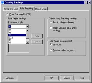 18 STEP 1 Set a new polar tracking angle of 30 through the Polar Tracking tab of the Drafting Settings dialog box in Figure A 26A. Make the Object layer current.