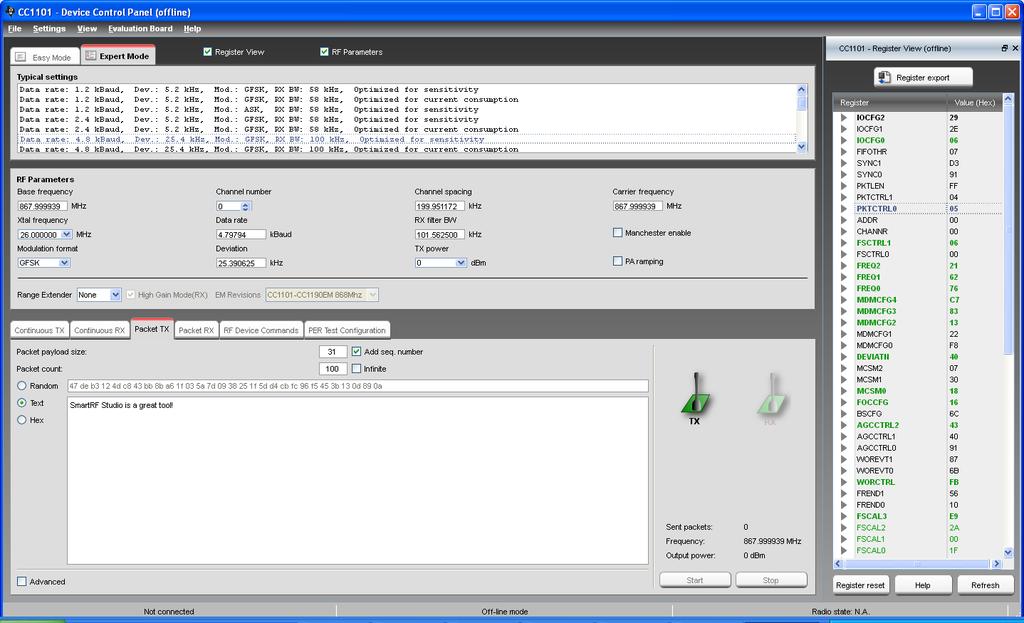9 Configuration Software CC1101 can be configured using the SmartRF TM Studio software [5].