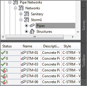 298 Chapter 16 Displaying and Annotating Pipe Networks 5. Click the pipe between INLET-01 and INLET-02, and change its name to STM-01. 6.