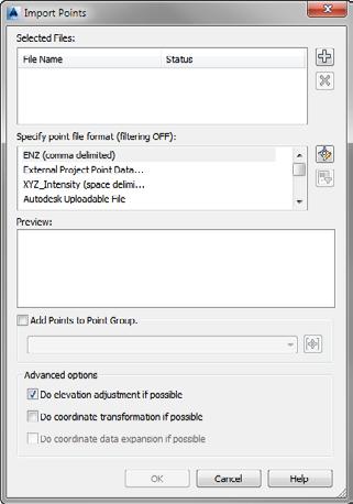 You can do this using the Points From File command on the Insert tab of the ribbon, as shown in the following illustration: The resulting dialog box (shown next) provides only one choice for file