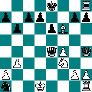 exchanging a key Bishop. 10.Bxb7 Nxc2+ 11.Kd1 Nxa1 12.b3 Ke8 13.Bxa8 Qxa8 14.Nc3 Bb4 15.Bd2 Bxc3 16.Bxc3 Qe4 17.Bxf6 17 Qb1+?! 17 Qc2+! 18.Ke1 Qxg2 19.Rg1 Nc2+ 20.Kd1 Qxf3+ 21.