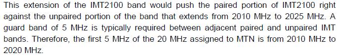 Ad 8.7.4.1 Usage of paired IMT spectrum in the 1700-2290 MHz Telkom recommends that IMT1700 be changed to IMT1800 as this band is known in South Africa as the 1800 MHz band.