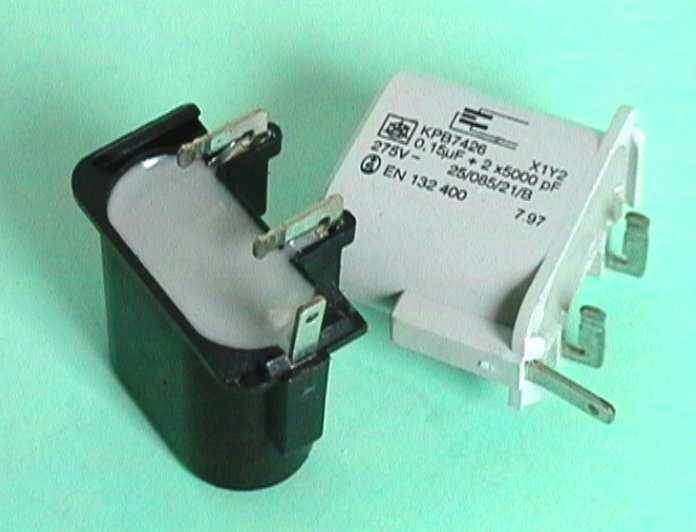 Capacitors: Type KPB 7426 two-pole class X1Y2 TECHNICAL DATA: Dielectric: paper impregnated Electrodes: aluminium foil Rated voltage: 275 V A.C. tolerance: ± 20 % Climatic categoy + letter indicating passive flammability category: 25/085/21/B Temperature range: - 25 C to + 85 C Test voltage: X1 - capacitor 1790 V D.