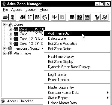 (a) Master Zone Configuration (MM, 1, 1) (b) Aries Zone Configuration (after upload) Figure 3-28 Master Zone Number Right-click on New Zone Add Intersection Add each intersection in the system as