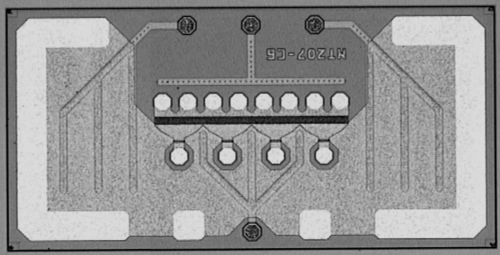 A die photo of the PA is shown in figure 7. The chip size is 2.8mm by 1.4mm, but a large part of this area (80%) was spent for the ground plane and ground wire pads.