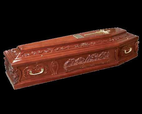 The Canterbury is shown here with a raised name plate and casket handles.