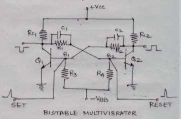 Ripple Factor 0.482 0.482 TUF 0.812 0.693 Ripple Frequency 2f 2f (b) Explain the working of transistor Bistable multivibrator using circuit diagram. {2M for working,2m for circuit Dagram} Working 1.