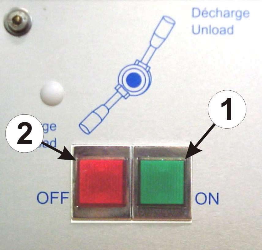 English 15.Press b green ON button (1). 16.The grinder will complete the set number of revolutions and then stop automatically. Press red OFF button (2) to stop grinder at any time. 17.