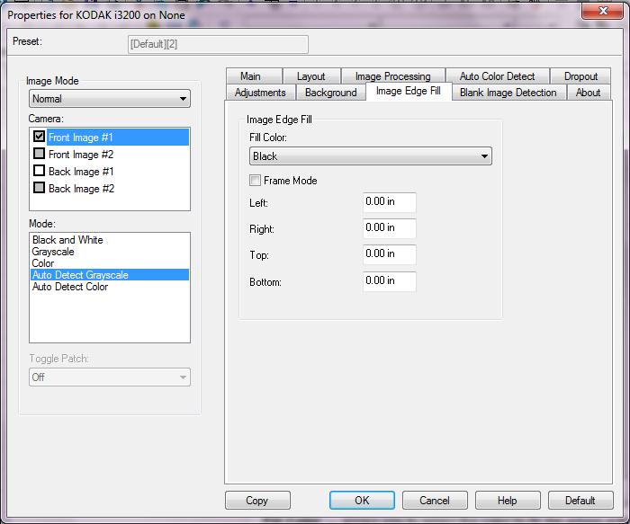 Image Edge Fill tab This option fills the edges of the final electronic image by covering the area with the specified color.
