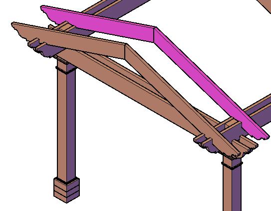 Step 6. Attach rafters with galvanized deck screws (3" x #8) at 45 degree angles to attach to the dual support beams. There are 8 screws used per rafter (2 per dual support beam).