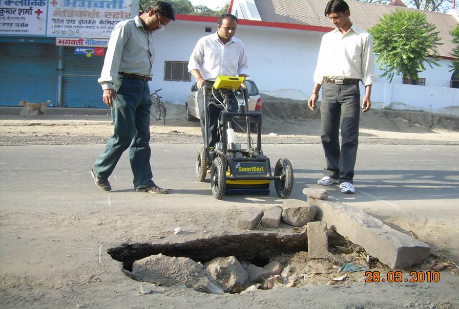 inadequate to serve the future transportation needs, which is self evident as two damaged road spots are found sinked and structurally deteriorated causing the removal of subsurface supporting layers