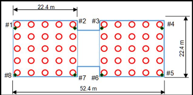 Figure 24. Perimeter settlements for Tanks 1 and 2 at maximum load and remaining settlement of Tank 1 after unloading. The North direction is assumed vertical. (Data from VanImpe et al 213).
