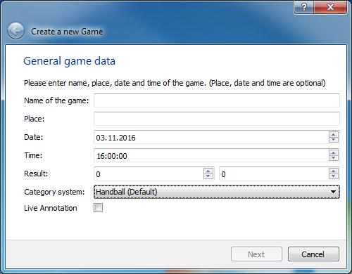 Figure 2: Create new game wizard - basic information Depending on the sports game, a specific ground plane can be chosen on the