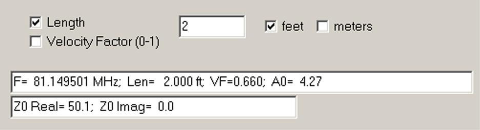 Select menu Functions Coax Parameters. In the window that opens, enter a length of 2 feet. Click Analyze. Then click Analyze Z0. Enter 1G as the value of the termination resistor.