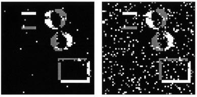 MATTHEWS AND NAMAZI: BAYES DECISION TEST 725 Fig. 6. pixels. Gray: uncovered-background pixels. Resulting segmentations using single measurements at SNR of 20 db. C (1) and P. C (2) and P.