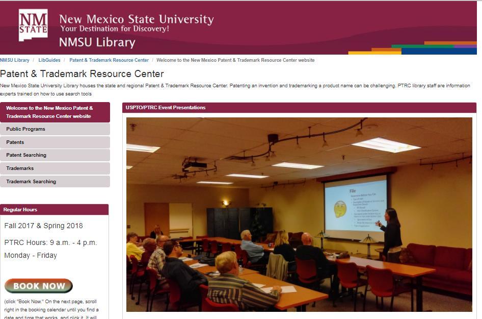 NMSU PTRC Opened in Oct. 2016, the NMSU Patent and Trademark Resource Center is a unique research facility in New Mexico.