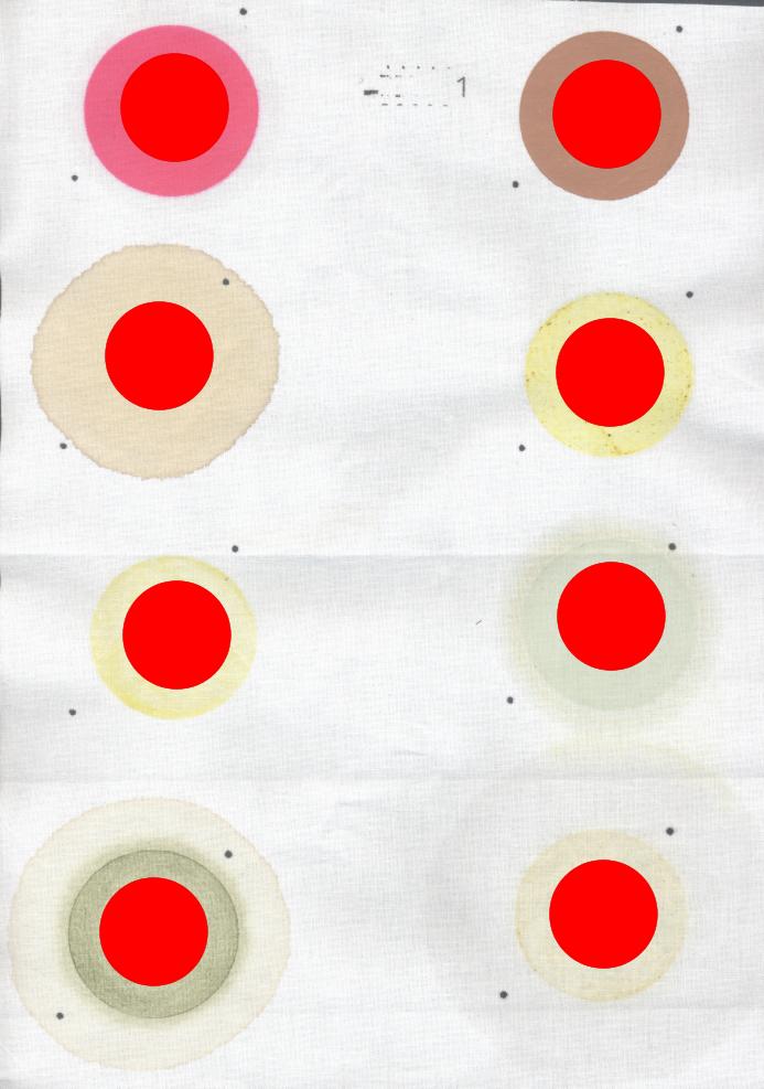 Materials Cotton cloths with a size of 21 cm * 30 cm containing 8 different stains per cloth with a diameter between 4 and 8 cm were used to set-up the method (Figure 1).