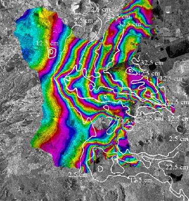 The main application areas. Mexico City subsidence map. Interferometric image from Synthetic Aperture Radar on ERS-1 (ESA).