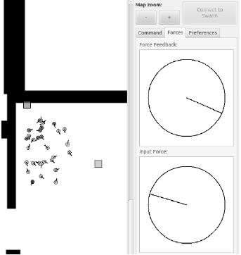 Figure 2 Participants used an Omni Phantom device and mouse to influence the swarm and manipulate the interface respectively. Figure 1 The GUI used for every condition of the study.