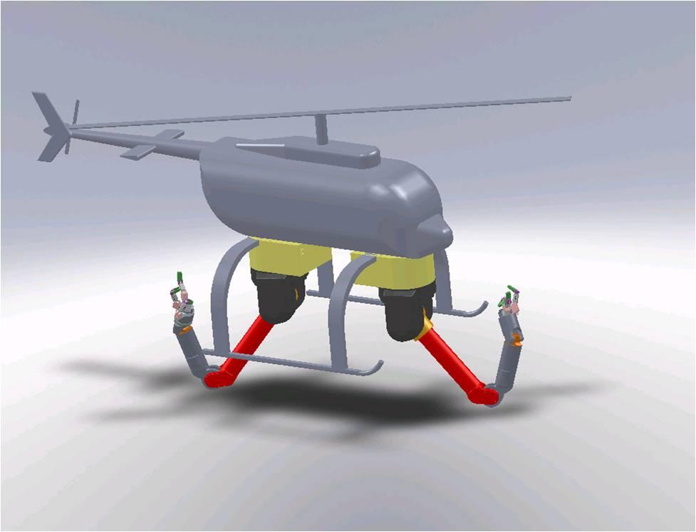 Fig. 5. MM-UAV Concept Drawing Fig. 6. OpenRAVE Simulation Environment Our design consists of two WAMs that are mounted to the bottom of the gantry crane.