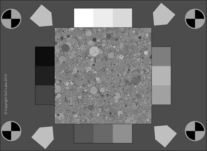 Figure 2. Texture blur chart. that was eventually chosen is composed of disks with random radii following a specific distribution. The theory about this target was developed in previous work.