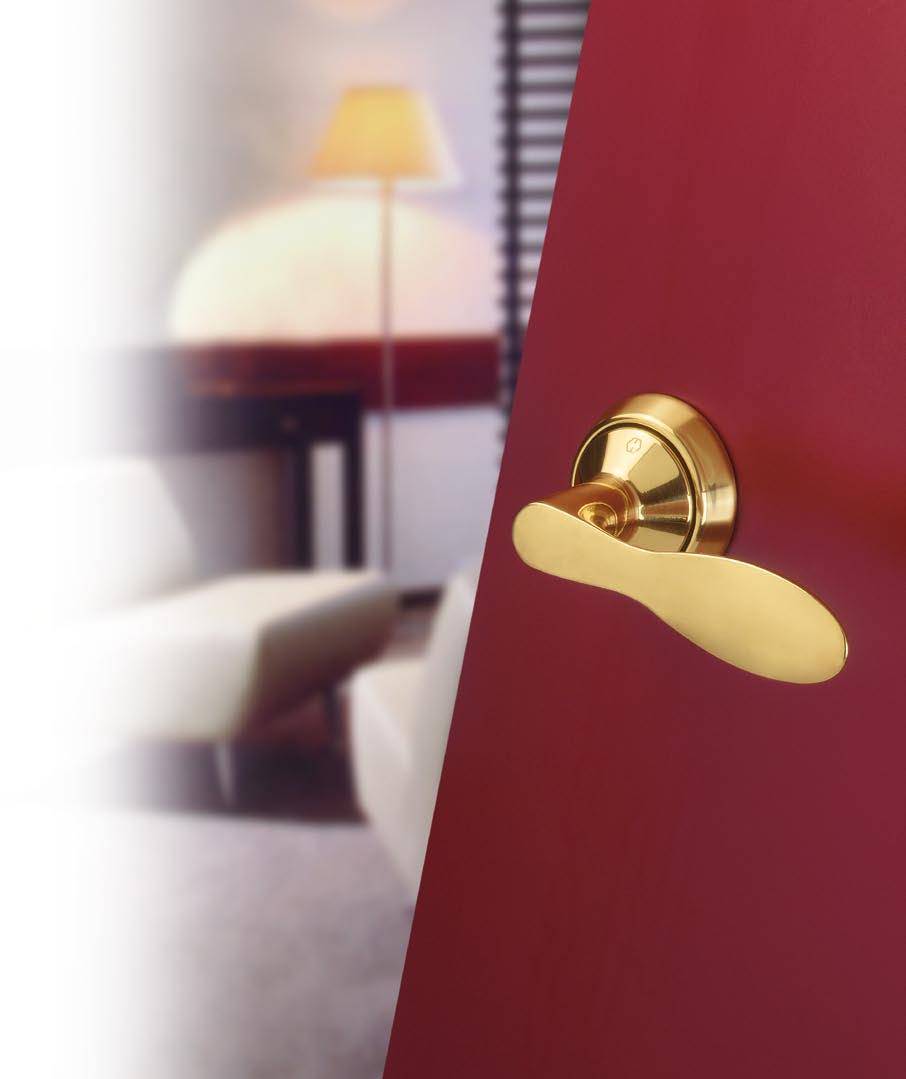 Tenerife Series HCS M1895 HOPPE Compact System for flush or rebated interior doors in timber One-piece brass handles with identically coloured decorative rings; brass latch tube; glass fibre