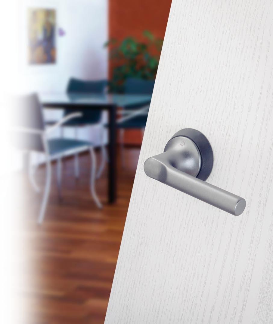 Bonn Series HCS A197S HOPPE Compact System for flush or rebated interior doors in timber or glass and partition doors One-piece aluminium handles with colour-matching nylon decorative rings;