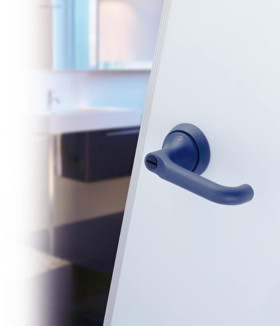 Paris Series HCS K138S HOPPE Compact System for flush or rebated interior doors in timber or glass and partition doors One-piece nylon handles with identically coloured decorative rings; aluminium