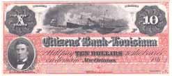 50 Obsolete Currency 1839. $10. XF. MS. Mississippi & Alabama Real Estate Banking Co. Decatur. Cotton plant; semi-nude maiden at docks. Nice!....................... #109194 $175.00 1840 s. $20. AU.