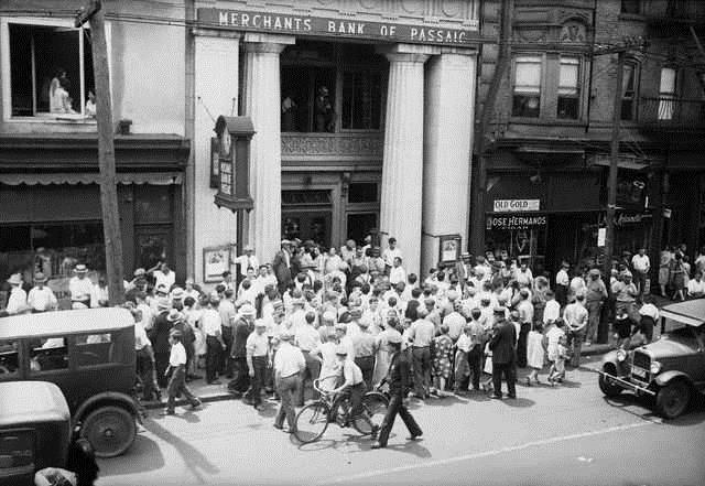 Crowd Of People Outside Bank 1929 Original caption: