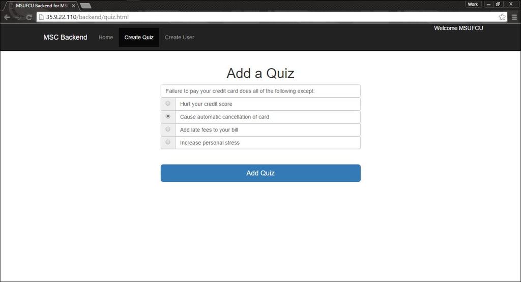 12 3.3.1 Adding Questions Shown below in Figure 6.2 is the interface for adding quizzes to the game.