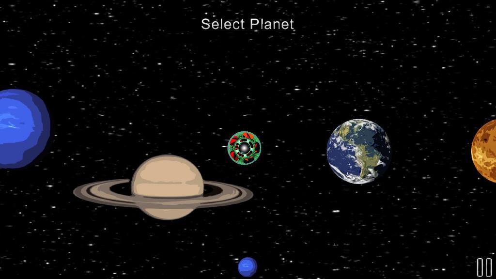 orientation of the device, creating a 3D effect to the world. The player can choose some basic game options like disabling music or sounds before entering the planet select screen.
