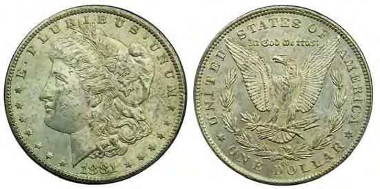 1881-POS and 1882-PO, avg VF, cpl cleaned plus 1882-S, lustrous Unc/Choice Unc, lt marks obverse. 6 coins. 296 290P. 1881-CC.