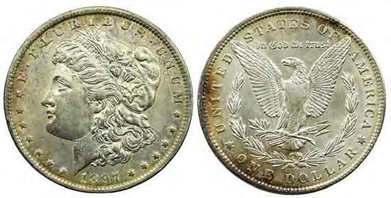 with lt marks. 8 coins. 329 328P. 1895-O. EF-AU, some scattered marks yet lustrous. Tough grade for this better date issue.