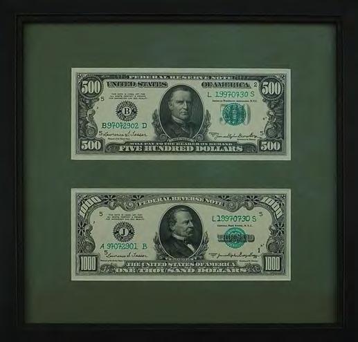 The Art of J.S.G. Boggs Numismatic Auctions, LLC Auction Sale 61 - September 25, 2017 Impressive $500 & $1000 Small Size Boggs Bills 452P. Boggs, J.S.G., American Artist (1955-2017).