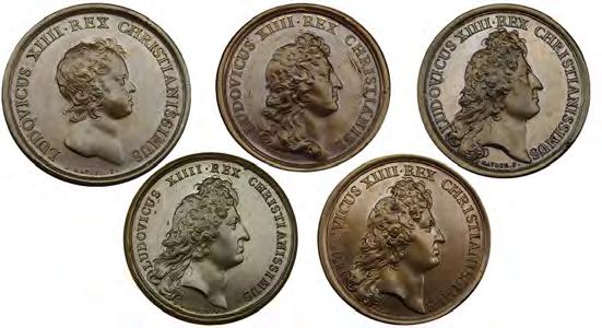 Choice glossy dark brown to mahogany brown AU-Unc to Unc and almost entirely spot free. Nice lot. 5 medals. ($400-500) 1230. GERMANY. Diverse Medallic Selection.