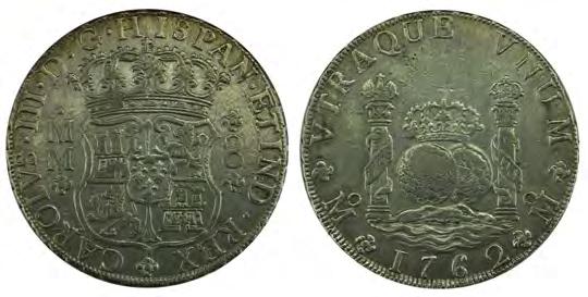Pillar Dollar, 8 Reales, 1738/7-MoMF. KM-103. Nice VF, pleasing old toning. 2. Pillar Dollar, 8 Reales, 1744/3-MoMF.