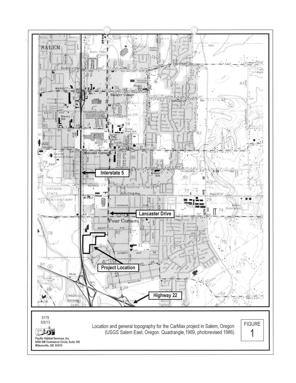 5179 6/5/13 Location and general topography for the CarMax project in Salem, Oregon (USGS Salem East, Oregon.