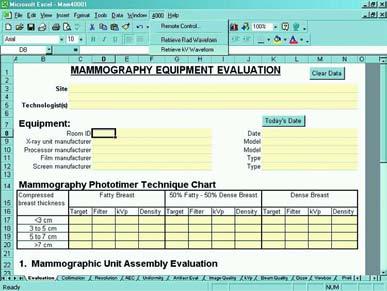 4000 Toolkit for Excel Victoreen Model 4000EXL Diagnostic Imaging Automatically collects measurement results and places them in an Excel worksheet Captures radiation and kv waveforms and charts them
