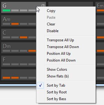 EDITING CHORD TAB Tab Editor allows to copy/paste, clear, disable single chords, re-order, transpose and change position for all chords